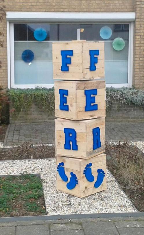 Geboortebord, 4 blokken, Kinderen en Baby's, Kraamcadeaus en Geboorteborden, Zo goed als nieuw, Ophalen