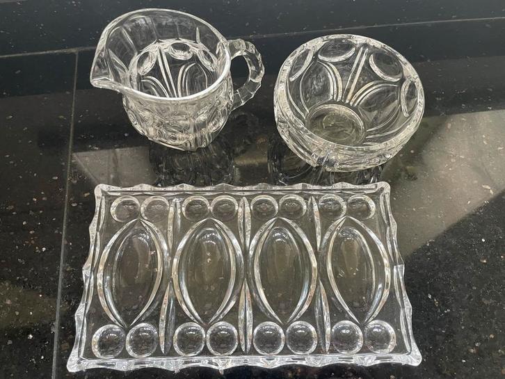 Kristallen Roomstel met Serveerblad, Antiek en Kunst, Antiek | Glas en Kristal, Ophalen of Verzenden