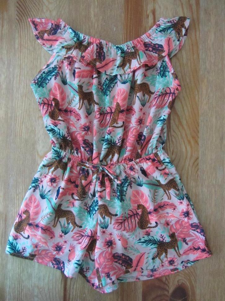 Gebloemde jumpsuit met panters Bakkaboe maat 98, Kinderen en Baby's, Kinderkleding | Maat 98, Zo goed als nieuw, Meisje, Overige typen