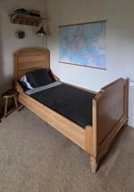 Geloogd antiek oud grenen oudgrenen ledikant bed met matras, 90 cm, Eenpersoons, Bruin, Ophalen of Verzenden
