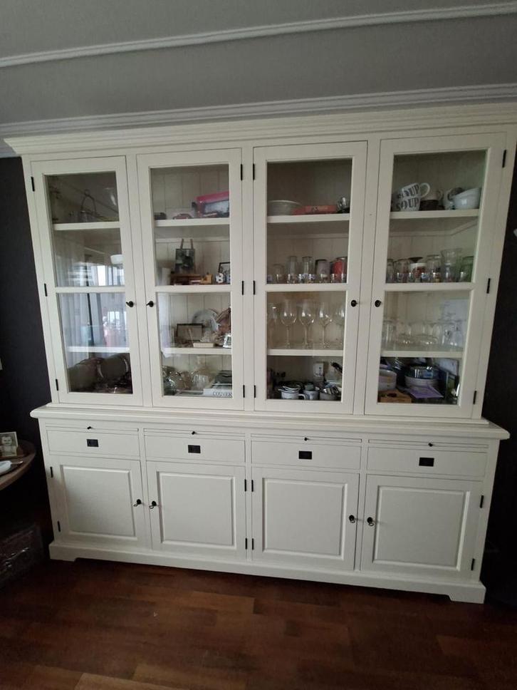 Prachtige witte, servieskast, vitrinekast, buffetkast., Huis en Inrichting, Kasten | Buffetkasten, Zo goed als nieuw, 200 cm of meer