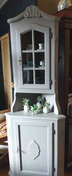 Antieke hoekkast vitrinekast met kuif Mud-grey vt-wonen, Huis en Inrichting, Kasten | Buffetkasten, Ophalen, Gebruikt, 200 cm of meer