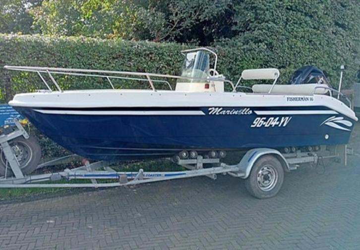 Marinello 16 Fisherman + Mercury 115 en trailer, Watersport en Boten, Vis- en Consoleboten, Gebruikt, 70 pk of meer, 3 tot 6 meter