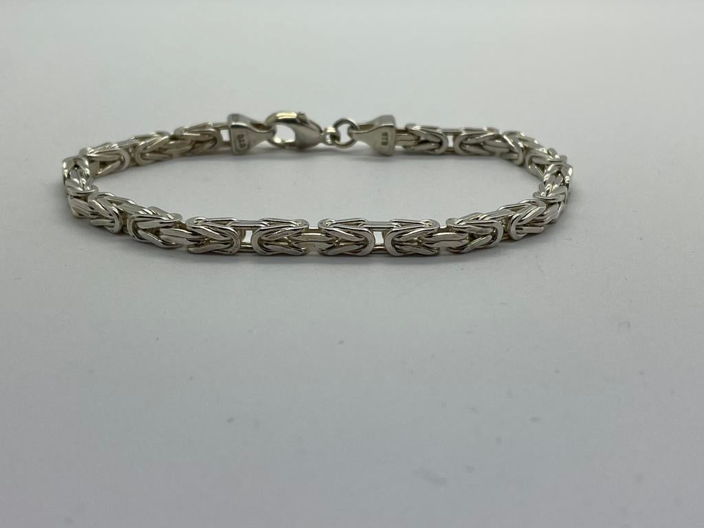 C535 Prachtige zilveren armband koningsschakel, Ophalen of Verzenden, X, Zilver, Zilver