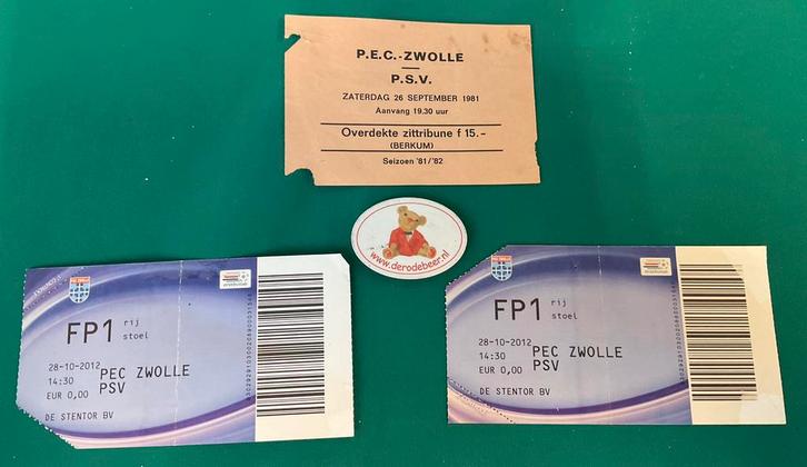 PSV - Pec Zwolle kaartjes 1981 & 2012, Verzamelen, Sportartikelen en Voetbal, Gebruikt, Overige typen, PSV, Ophalen of Verzenden