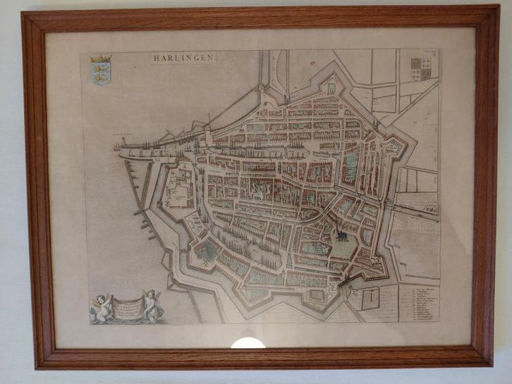 I. BLAEU, Originele Ingelijste plattegrond van Harlingen, Antiek en Kunst, Kunst | Etsen en Gravures, Ophalen of Verzenden