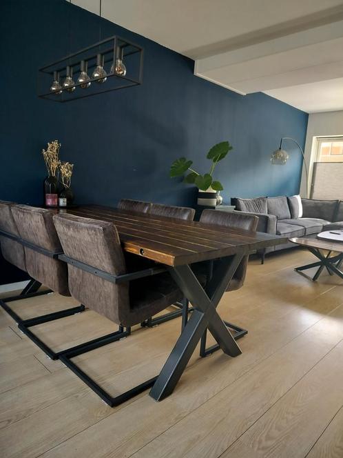 Eetkamertafel 220X100 cm X poten industrieel, Huis en Inrichting, Tafels | Eettafels, Gebruikt, 50 tot 100 cm, 200 cm of meer