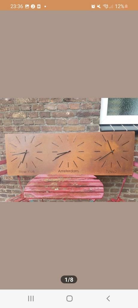 Prachtige cortenstalen unieke en eigenlijk nieuwe klok! 120c, Huis en Inrichting, Woonaccessoires | Klokken, Zo goed als nieuw