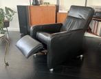 Luxe zwart leren relaxstoel, Huis en Inrichting, Fauteuils, Ophalen, Strak modern, 75 tot 100 cm, Zo goed als nieuw