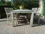 grote vergrijsde teakhouten tuinset, tafel 210cm + 6 stoelen, Ophalen, Gebruikt, 6 zitplaatsen, Teakhout