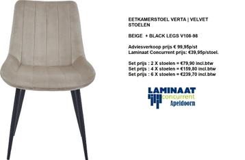 Eetkamer stoel €39,95p/st. Velvet Beige V108-98 beschikbaar voor biedingen