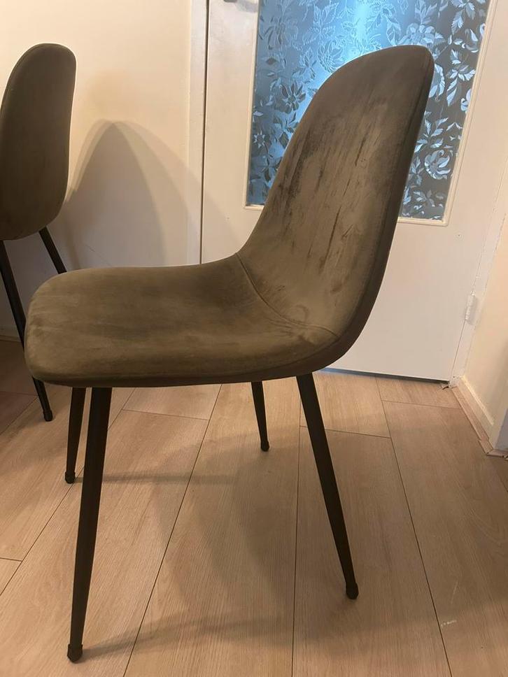 Leenbakker olijfgroene eetstoelen, Huis en Inrichting, Stoelen, Zo goed als nieuw, Vier, Stof, Overige kleuren, Ophalen