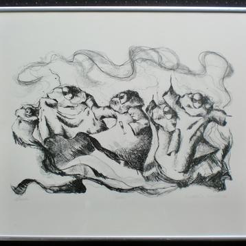 FEEST - Ingelijste Lithografie van potlood tekening, 40x50cm beschikbaar voor biedingen