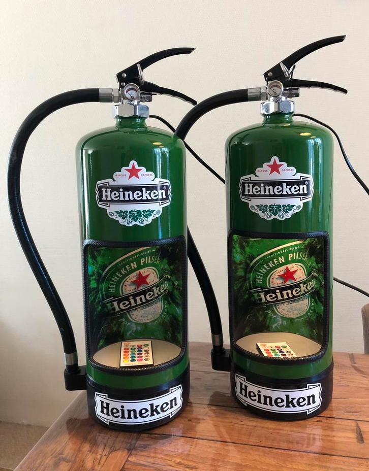 Heineken brandblusser lamp, Verzamelen, Biermerken, Zo goed als nieuw, Reclamebord, Plaat of Schild, Heineken, Ophalen of Verzenden