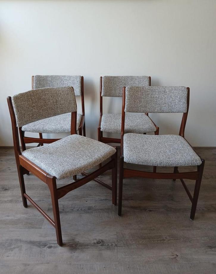 Vintage eetkamerstoelen, Huis en Inrichting, Stoelen, Vier, Hout, Bruin, Ophalen