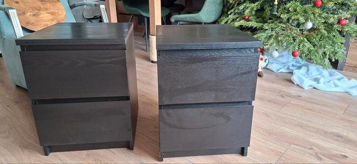 2x Ikea Malm Nachtkastjes - Zwartbruin, Huis en Inrichting, Slaapkamer | Nachtkastjes, Gebruikt, Minder dan 55 cm, Minder dan 45 cm