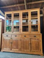 Prachtige doorleefde teakhouten buffetkast / vitrinekast, Ophalen, 200 cm of meer, Glas, Zo goed als nieuw