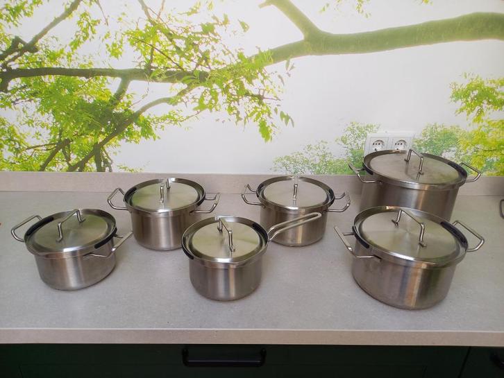 Pannenset rvs 6st Gero, Huis en Inrichting, Keuken | Potten en Pannen, Gebruikt, Pannenset, Rvs, Inductieplaat, Keramische plaat