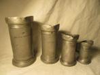 4x antiek drink bierpullen van tin Frankrijk, Antiek en Kunst, Antiek | Tin, Verzenden
