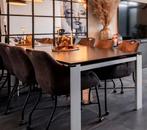 Eetkamer met 6 stoelen en uitschuifbare Trespa tafel, Huis en Inrichting, Ophalen, Overige materialen, 150 tot 200 cm, 200 cm of meer