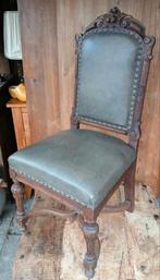 Twee antieke kasteel stoelen, leer en eik, Ophalen