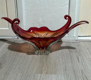 Schaal murano glas groot bijzonder mooi rood oranje beschikbaar voor biedingen