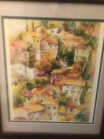 Schilderij Aquarel Frans dorpje, Antiek en Kunst, Kunst | Schilderijen | Klassiek, Ophalen