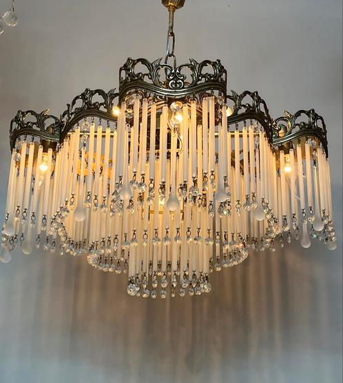Vintage art nouveau stijl kroonluchter teardrops staafjes, Huis en Inrichting, Lampen | Kroonluchters, Glas, Ophalen of Verzenden
