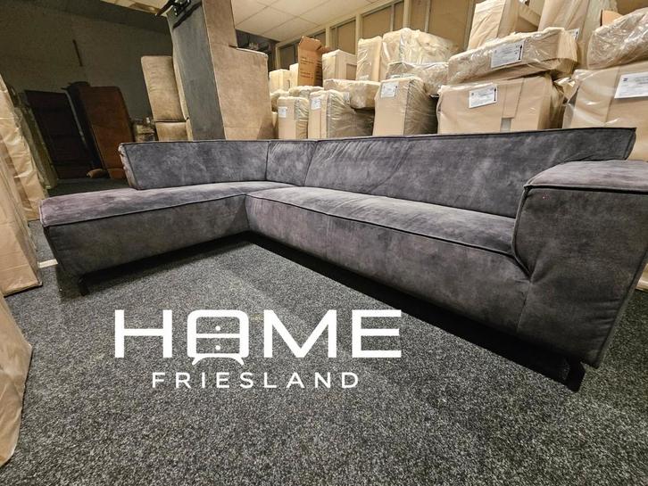 Hoekbank - Zwart - Velvet, Huis en Inrichting, Banken | Voetenbanken en Poefen, Zo goed als nieuw, 125 cm of meer, 125 cm of meer