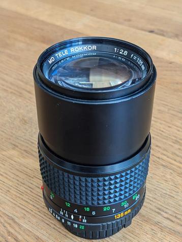 Minolta MD Tele Rokkor 135mm 1:2.8 + Soligor teleconverter beschikbaar voor biedingen