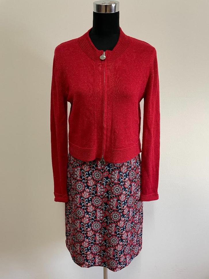 Set5 - Rode Caroline Biss set jurk & vest mt 38 (1), Kleding | Dames, Jurken, Zo goed als nieuw, Maat 38/40 (M), Rood, Onder de knie