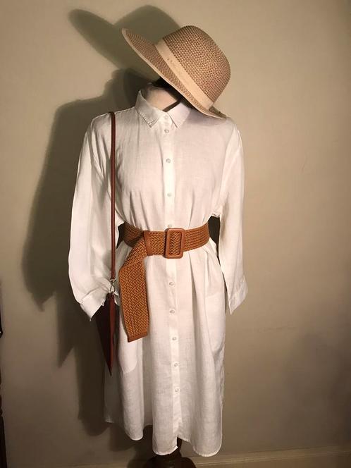 MARA MAY JURK/TUNIEK/LANGE BLOUSE WHITE LINNEN, Kleding | Dames, Blouses en Tunieken, Zo goed als nieuw, Maat 42/44 (L), Wit, Verzenden
