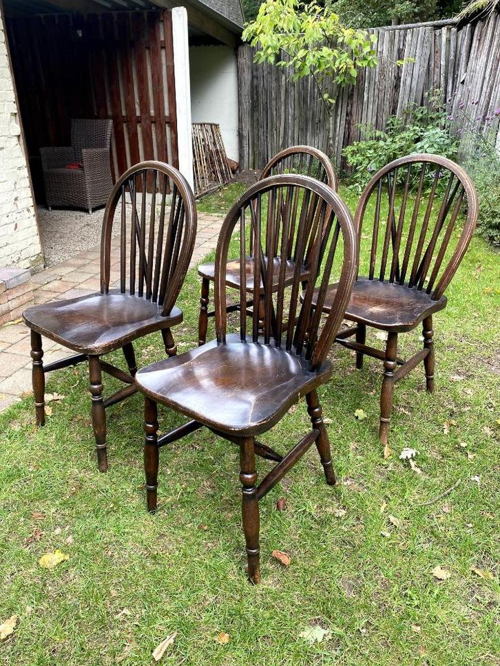 4x Windsor stoelen – eikenhout, donker – klassiek en stevig, Antiek en Kunst, Antiek | Meubels | Stoelen en Banken, Ophalen
