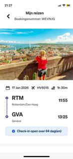 Vliegticket Rotterdam naar Geneve overnemen, Tickets en Kaartjes, Trein, Bus en Vliegtuig, Eén persoon, Vliegtuig, Met bestemming of datum
