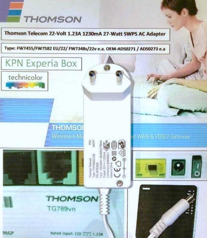 Thomson 22V 1.23A 27W Adapter FW7582EU/22 ADS18B-B ADS0271-B, Computers en Software, Pc- en Netwerkkabels, Zo goed als nieuw, Ophalen of Verzenden