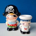 Retro keramieken spaarpot Piraat & eierdop Sailor/Japan, Ophalen of Verzenden, Gebruikt, Steen, Aardewerk of Keramiek, Overige thema's