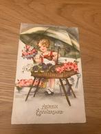 Oude Ansichtkaart - Meisje met bloemen, Verzenden, 1920 tot 1940, Gelopen, Feest(dag)