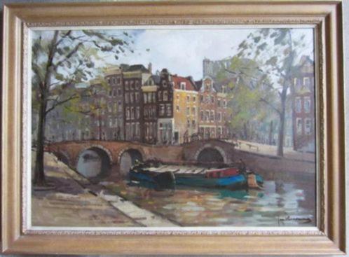 doek 70 x 100 cm=JAN KORTHALS 1916-1972==Keizersgracht A'dam, Antiek en Kunst, Kunst | Schilderijen | Klassiek, Ophalen of Verzenden