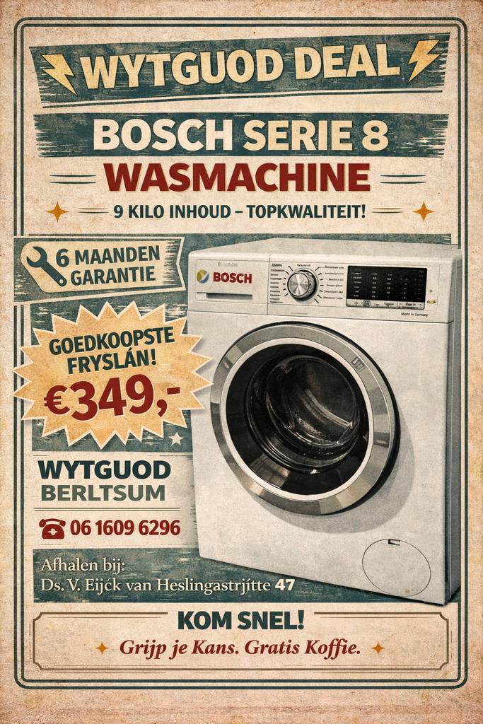Bosch serie 8 - 9 kilo wassen - goedkoopste Fryslan wytguod, Witgoed en Apparatuur, Wasmachines, Refurbished, Voorlader, 8 tot 10 kg