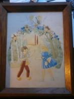 Leuke Kinderprent Guppy in zwaar houten lijst, Ophalen of Verzenden, Voor 1940, Gebruikt, Overige onderwerpen