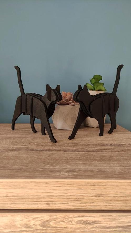 Zwarte houten 3D katten per stuk of als setje., Antiek en Kunst, Kunst | Beelden en Houtsnijwerken, Ophalen of Verzenden