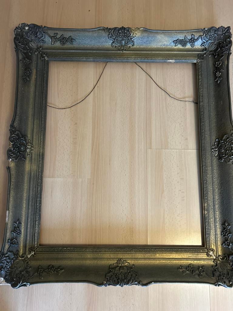 Vintage brocante gouden lijst mét Spiegel, Ophalen, Rechthoekig, 50 tot 100 cm, Minder dan 100 cm