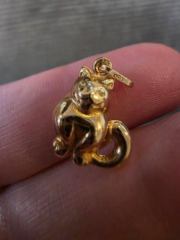 14 karaat gouden ketting hanger kat poes  beschikbaar voor biedingen