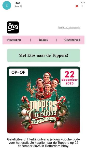 Vouchercode voor een gratis 2e kaartje voor de Toppers! beschikbaar voor biedingen
