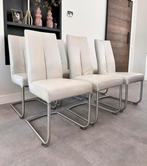 Zes crème leder Henders & Hazel design stoelen rvs greep, Huis en Inrichting, Stoelen, Ophalen, Rvs ruggreep crème, Henders en Hazel
