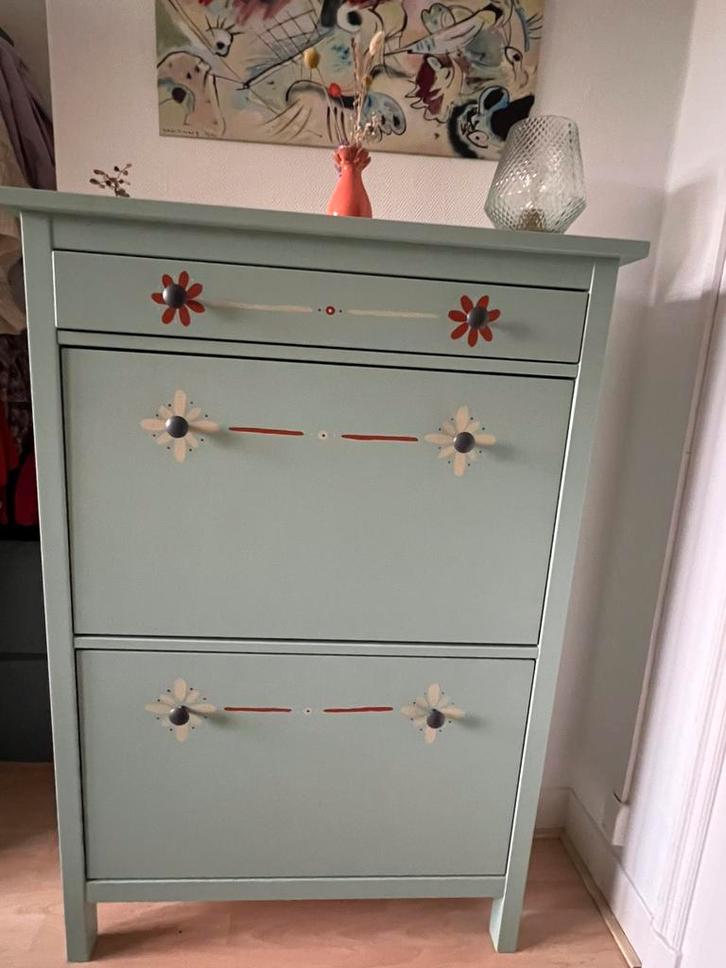 Unieke handbeschilderde mintgroene ikea hemnes schoenenkast, Huis en Inrichting, Kasten | Schoenenkasten, Zo goed als nieuw, Ophalen