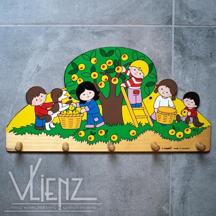 Vintage, retro houten Simplex kinderkapstok, kapstok, Huis en Inrichting, Woonaccessoires | Kapstokken, Gebruikt, Wandkapstok