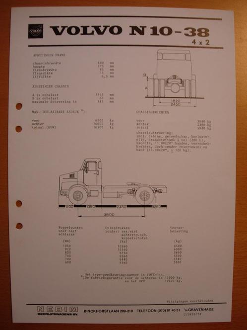Volvo N10 Technische Specificatie folder 1974 Torpedo Neus, Boeken, Auto's | Folders en Tijdschriften, Zo goed als nieuw, Volvo