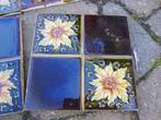 9 Antieke tegels los tableau 45x45 cm donkerbruin gele bloem, Antiek en Kunst, Ophalen