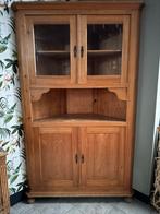 Brocante Houten vitrine hoekkast met deuren, Ophalen, Minder dan 50 cm, Gebruikt, Minder dan 25 cm